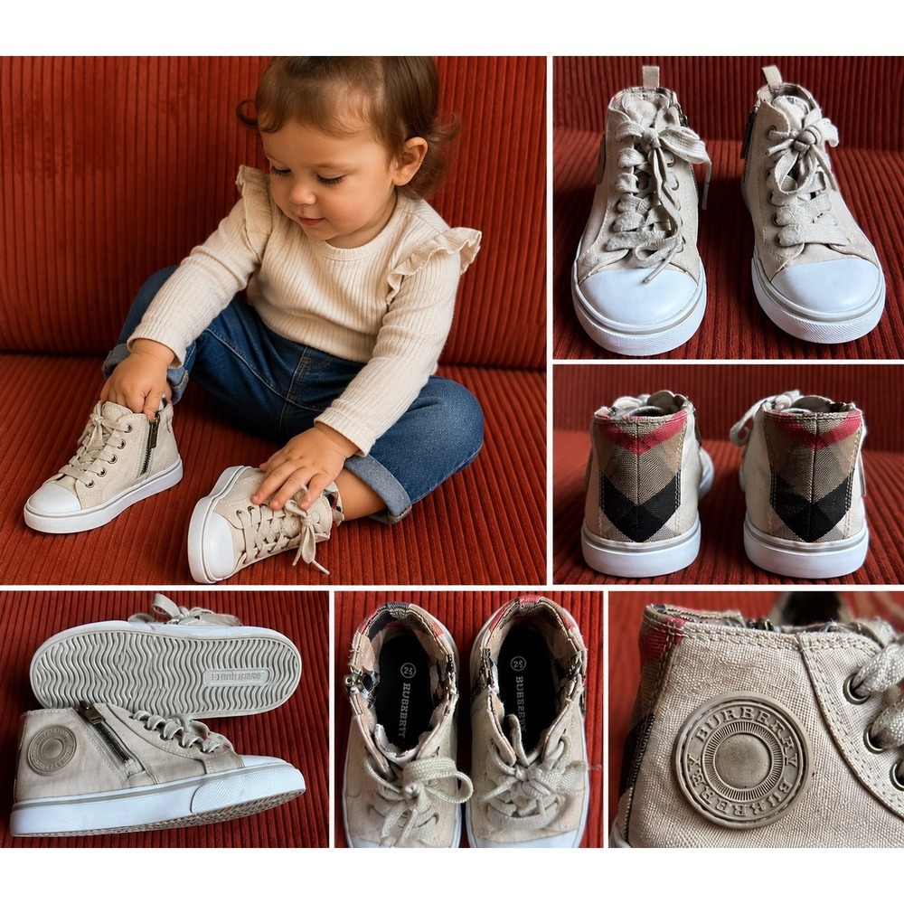 Burberry High Top Sneakers Toddler Size 8.5 Beige Good Check Heel Zip